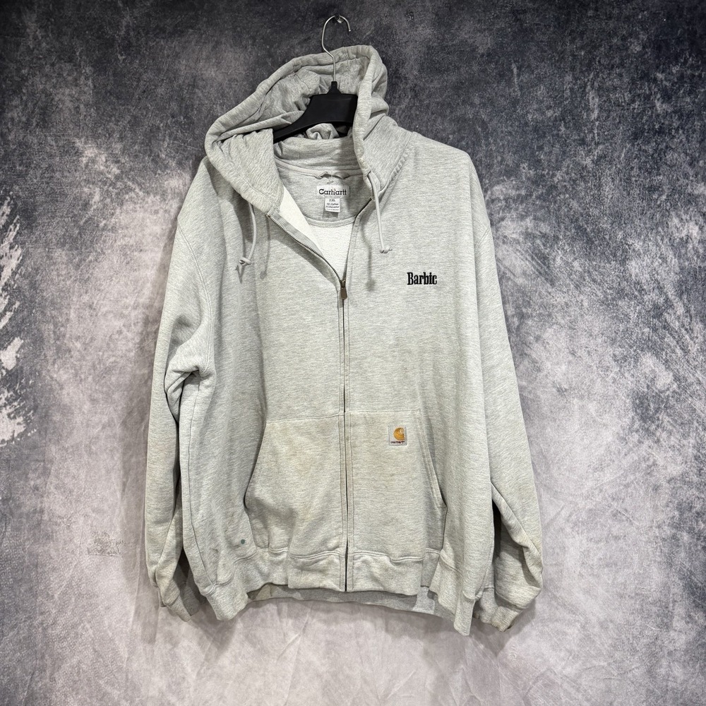 carhartt Distressed Full Zip Hoodie Men's 2XL Custom Logo Gray Heavy Workwear